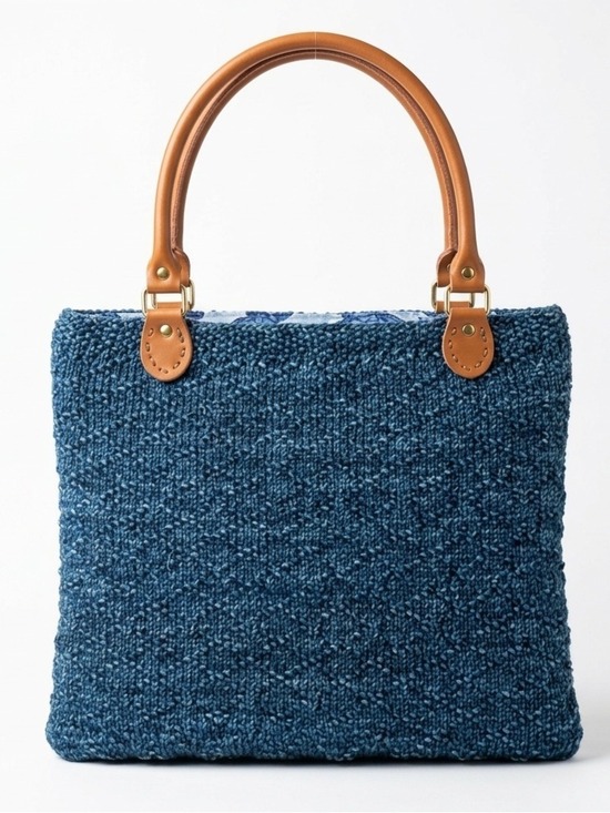 Hand Crafted Handbags - Artisan Handcrafted Knit Handbag Blue Wool Turtle Lined Boho Chic